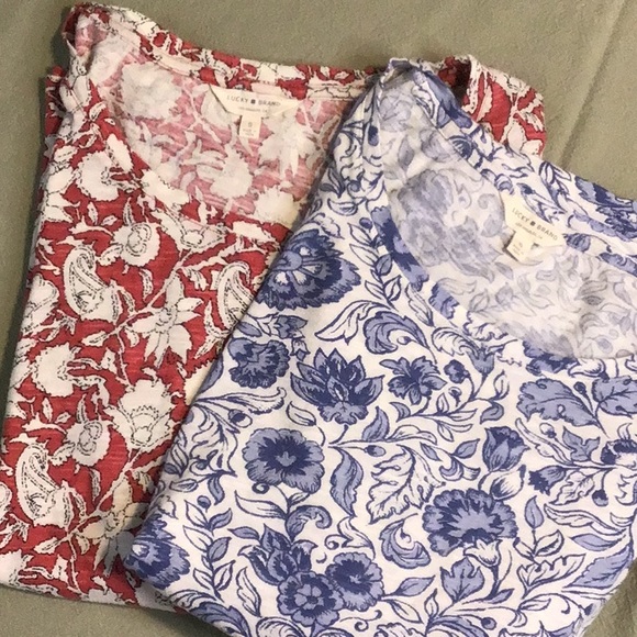 Lucky Brand Tops - 🍀 LUCKY BRAND 2 Botanical Print 3/4 Sleeve Scoop Hemline Tees Sz.S